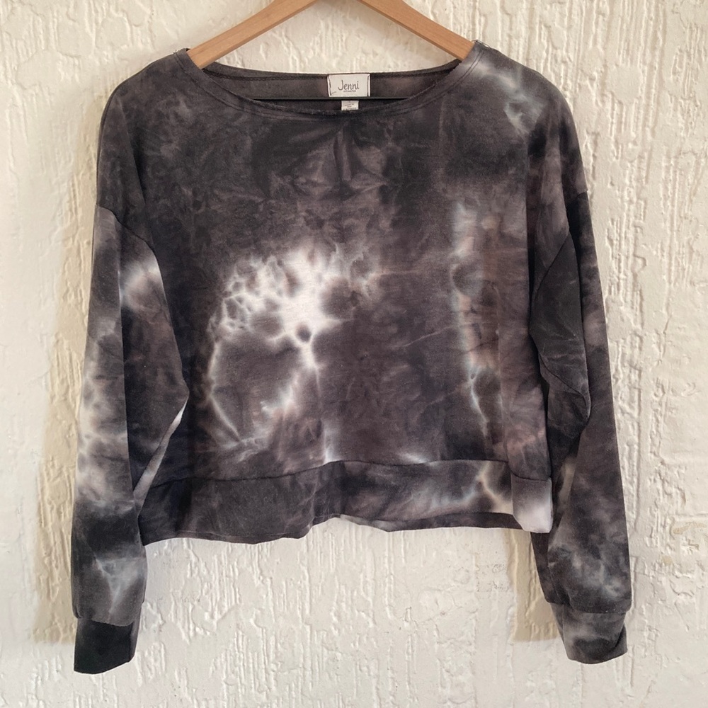Jenni Intimates Gray Tie Dye Sleeve Sweatshirt Size Small